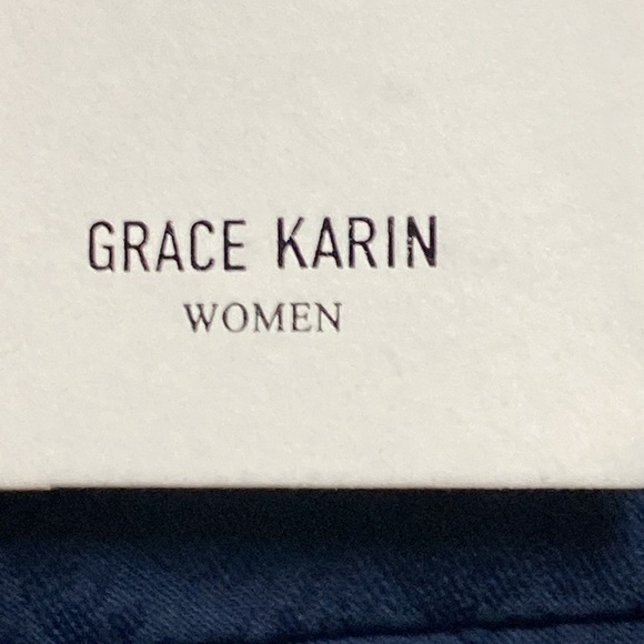 NWT GRACE KARIN WO SIZE XL NAVY BLUE BELTED FLORALDESIGN RUFFLES FAUX WRAP DRESS - Picture 2 of 13